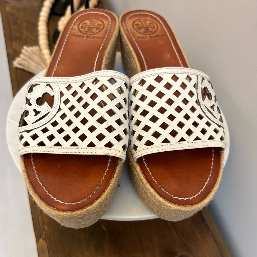 TORY BURCH ESPADRILLES WEDGE SANDALS SIZE 91/2